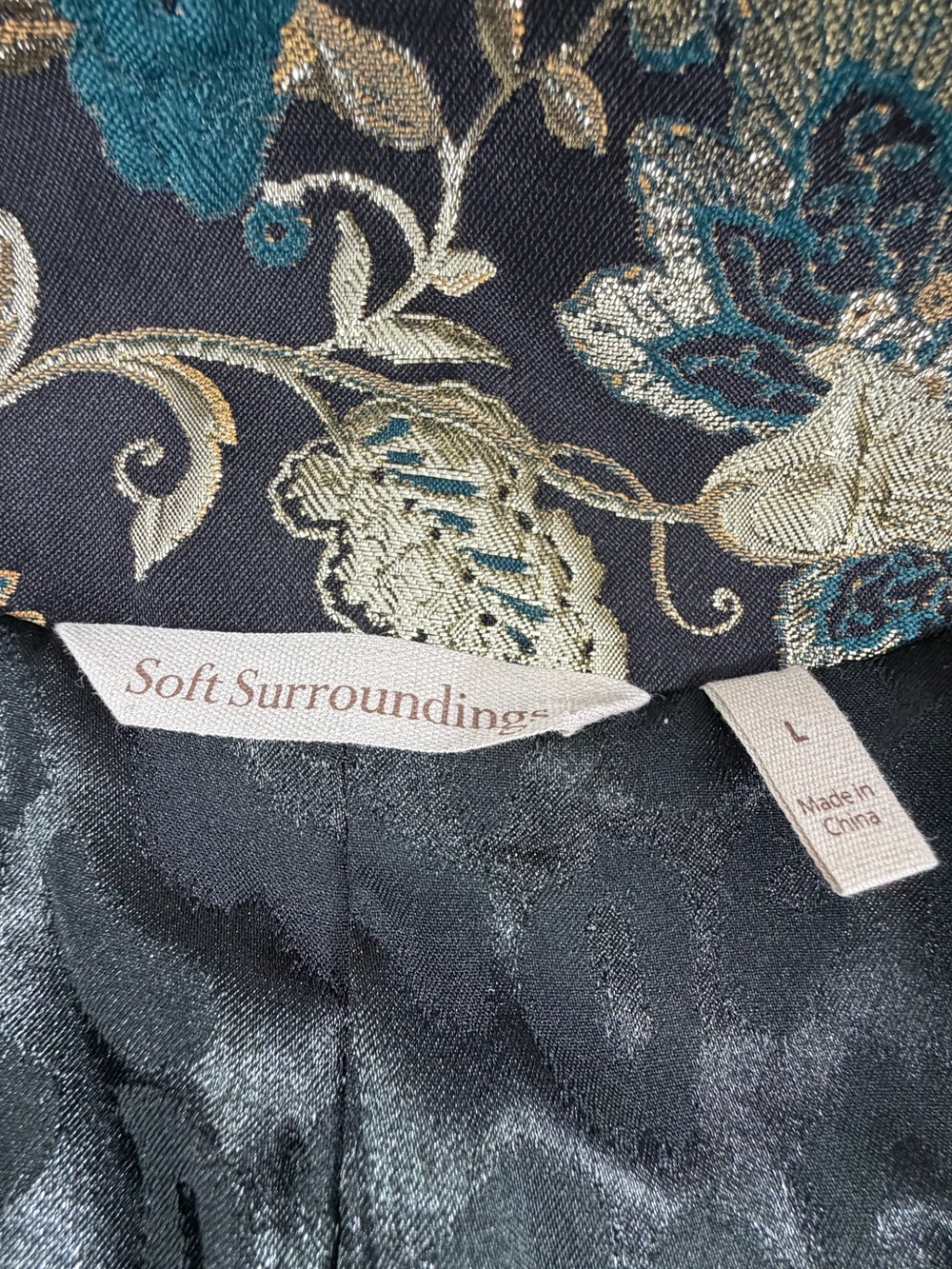 Soft Surroundings Metallic Floral Brocade Jacket Women’s Large Black Gold - Picture 3 of 7